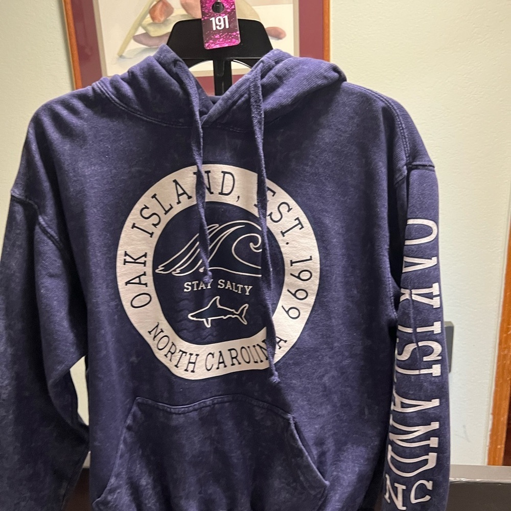 Vintage America Deep Blue Graphic Hoodie “OakIsland SC” #191